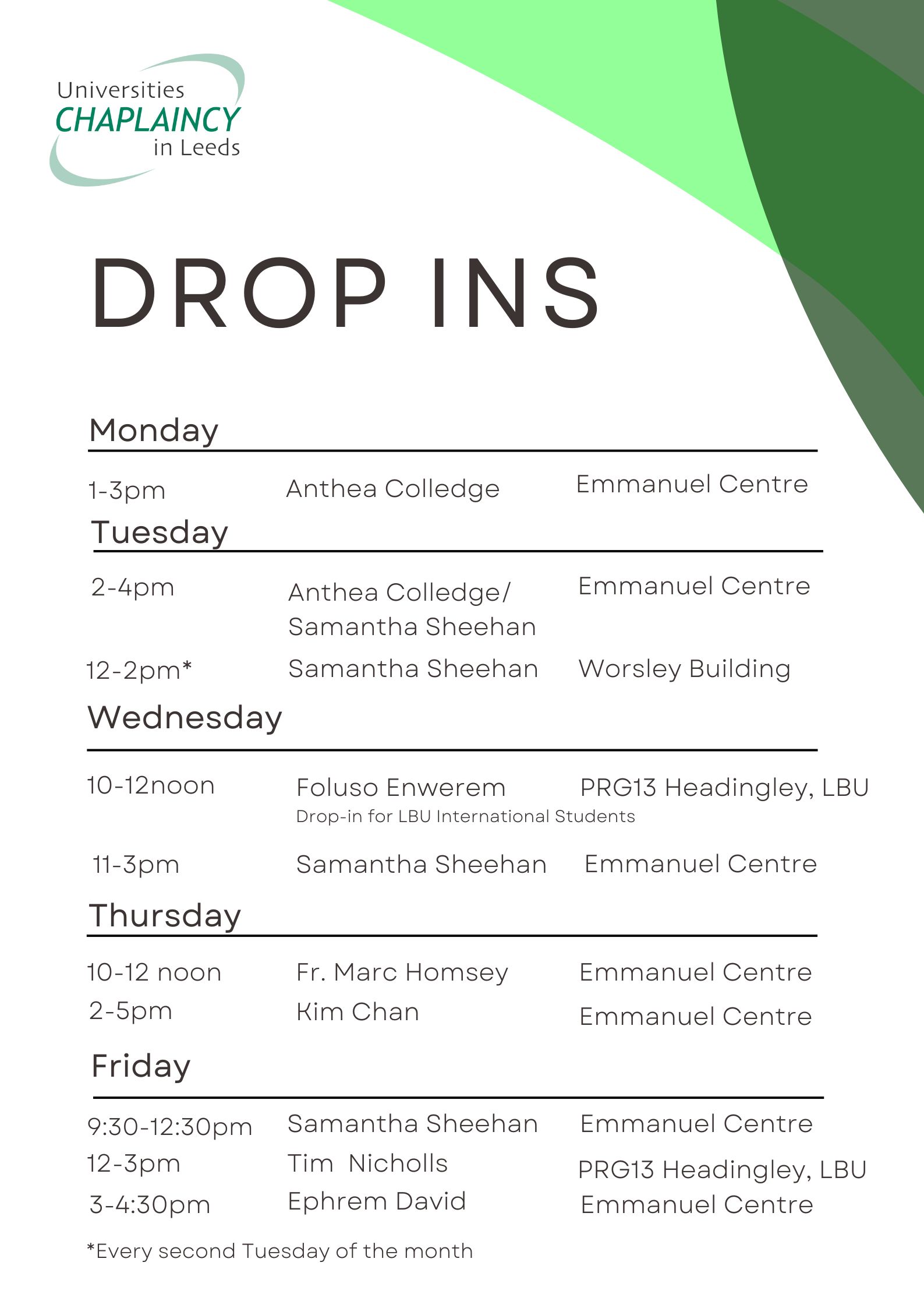 drop in timetable 1